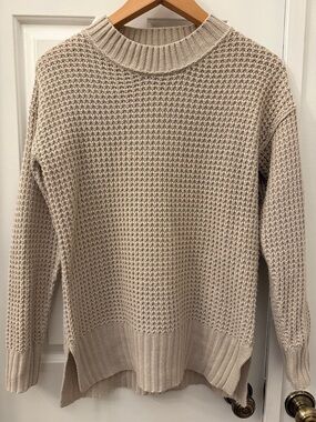 Pink Rose Cream Waffle-Knit Crewneck Sweater